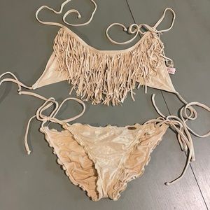 Luli Fama Gold Rush Fringe bikini set